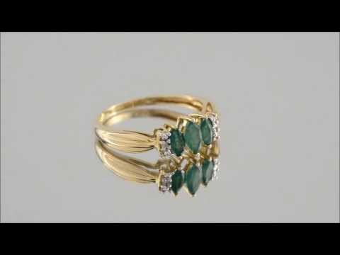 9ct Gold Diamond And Marquise Emerald Ring - D7508