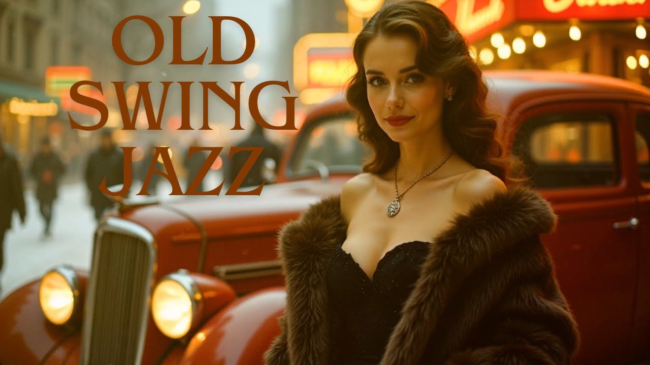 Vintage Swing Jazz -1940s Nightlife Elegance with Glamorous Lady.Classic Cars | Nostalgic Jazz Music