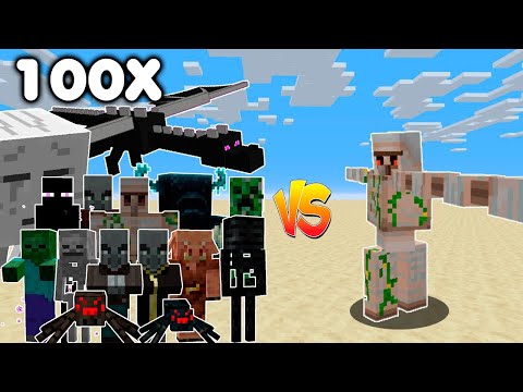 Spinning Iron Golem vs All Mobs in Minecraft 100x - All Mobs vs Upgrade Iron Golem - Mob Battle 1.19