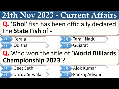 24th November 2023 || Top 22 Current Affairs MCQ with Explanation in English
