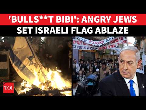 Orthodox Rabbis In Jerusalem burn Israeli flag