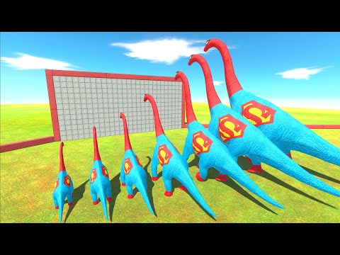 Superman Herbivorous Dinosaurs of Different Sizes in a Block Race - Animal Revolt Battle Simulator