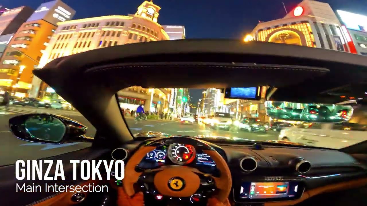 GINZA TOKYO Ferrari Night Drive (New Version)　夜の銀座をフェラーリポルトフィーノでドライブ