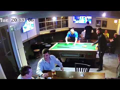 Smacks him with a pool cue and ends it with left right combination, Bar fight in Dublin city