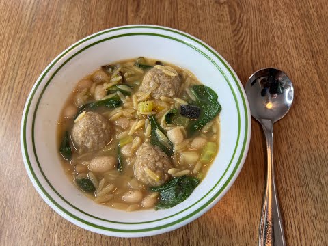 Bean and Orzo Soup with meatballs