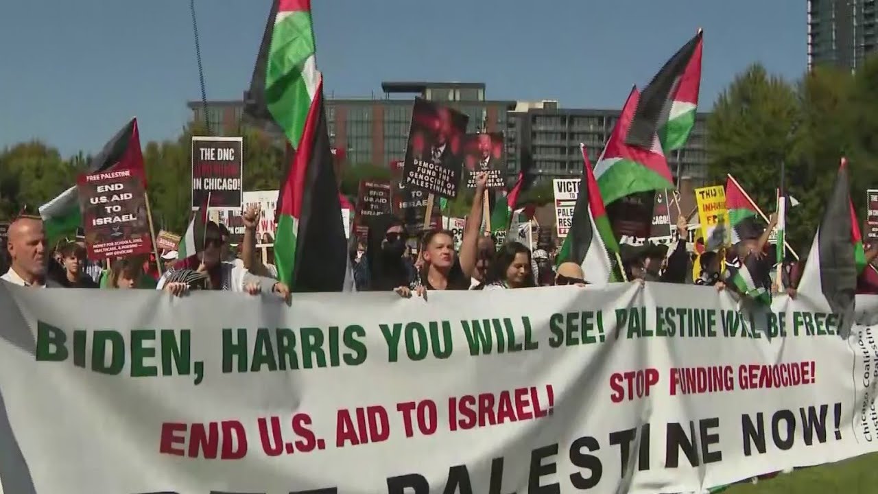 Protestors gather at Union Park on final day of the DNC in Chicago