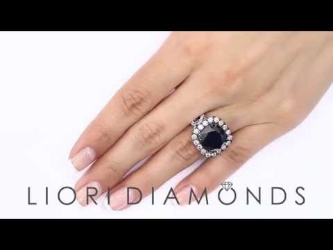 BDR-254 - 10.34 Carat Certified Black Diamond Engagement Ring Pave Halo 18k White Gold
