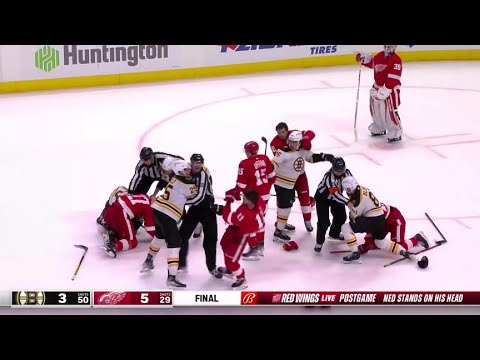 Big scrum between the Boston Bruins and Detroit Red Wings at the final buzzer