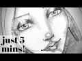 HOW TO DRAW AND SHADE A WHIMSICAL FACE IN JUST 5 MINUTES Using ONLY A School Pencil And Q Tip
