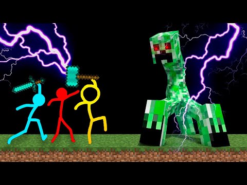 Minecraft vs Stick man Cartoon ~ GIANT CREEPER MUTANT Animation vs. Minecraft Fight