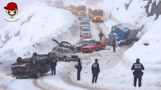 Icy Road Madness Caught on Camera| Biggest Truck Accidents on Frozen Ice Roads