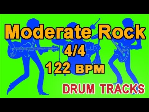 Drum Backing Track - Moderate Rock 4/4, [122 BPM]