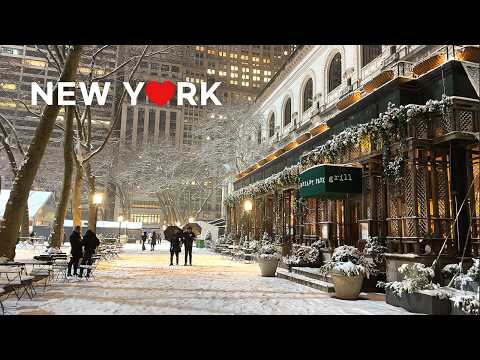 [4K] 🇺🇸 Snowy Night Stroll in Manhattan, NYC | Magical Winter Scenes ⛄❄️Feb. 2025