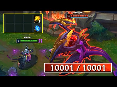 0 Items Bel'Veth vs 10001 HP Cho'Gath - Infinite R damage stacking test!