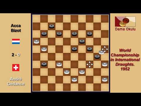 André Gédance (SUI) - Acca Bizot (NLD). Draughts World Championship. 1952.