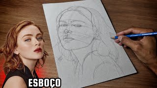 COMO fazer o ESBOÇO da SADIE SINK Mão Livre✍🏽 - Speed drawing.