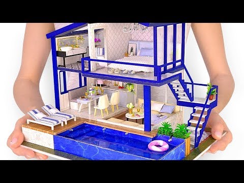 DIY-Miniatur - Modernes Party-Haus mit echtem Swimmingpool