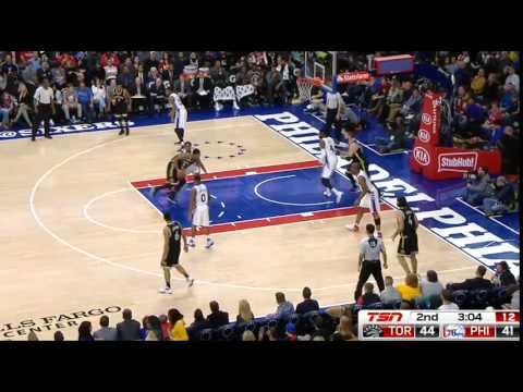 Jonas Valanciunas throws down the 1 handed Dunk !   Raptors vs 76ers 2016
