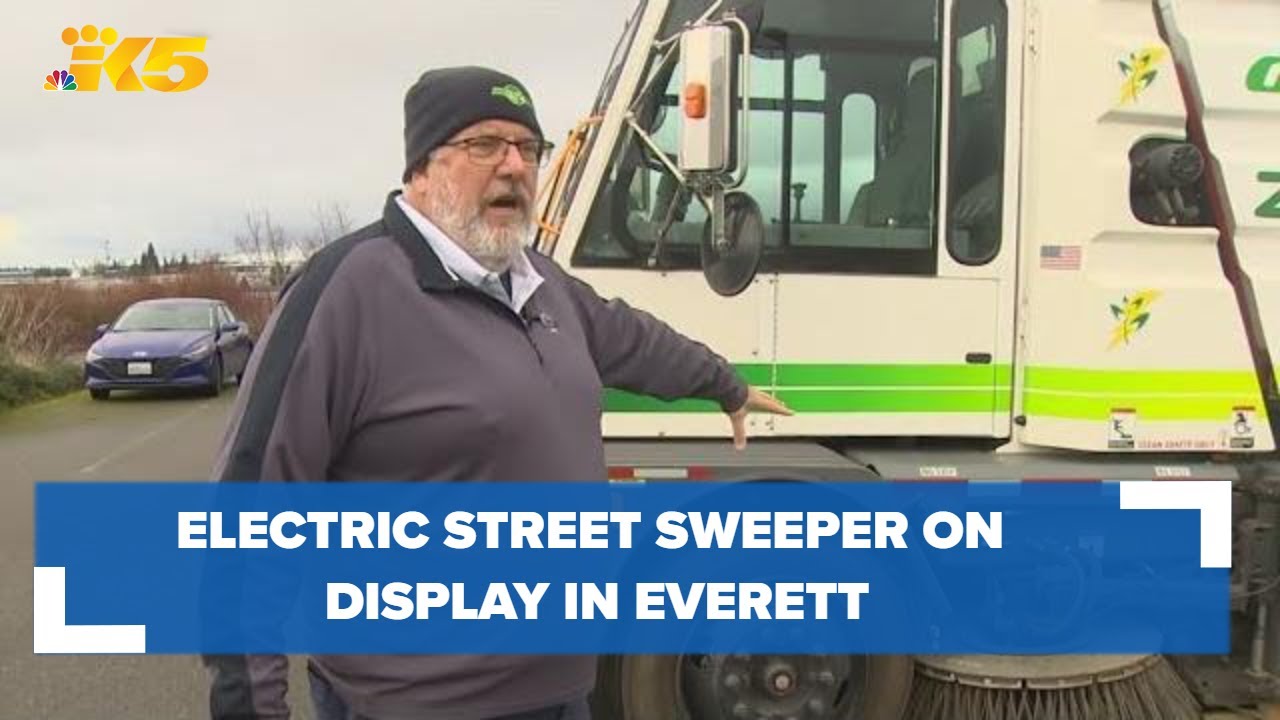 Electric street sweeper on display in Everett