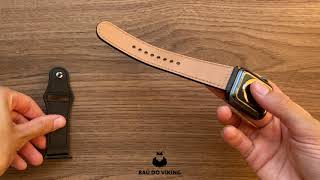 Vídeo de Pulseira Couro Fecho Pino Marrom Compatível com Apple Watch