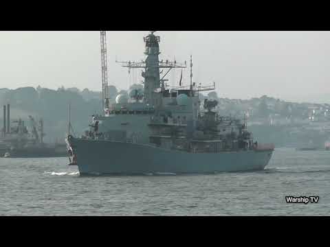 HMS SUTHERLAND F81 LEAVES DEVONPORT NAVAL BASE AT NORTH CORNER PONTOON - 11th August 2020