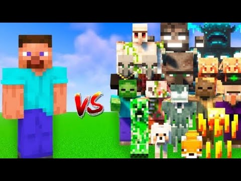 Steve vs Every Mob in Minecraft ( Bedrock Edition ) - ME vs All Mobs ( No Armor , No Weapons )