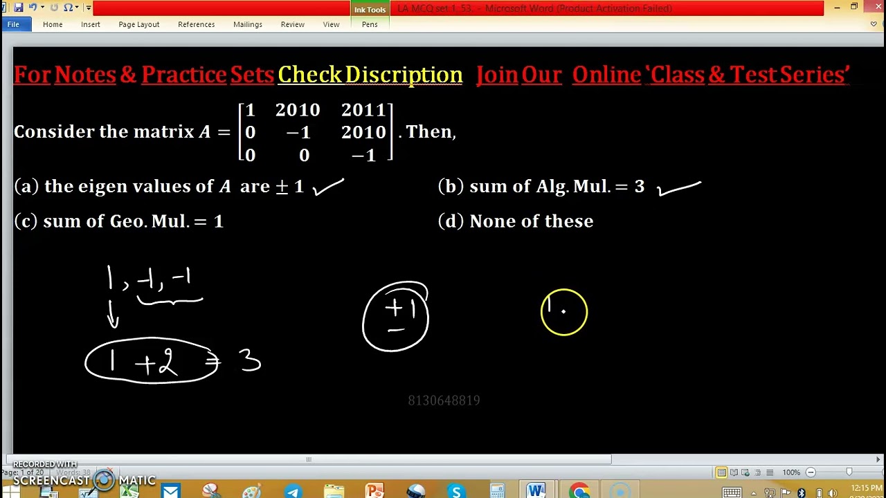 algebraic and geometric multiplicity in linear algebra