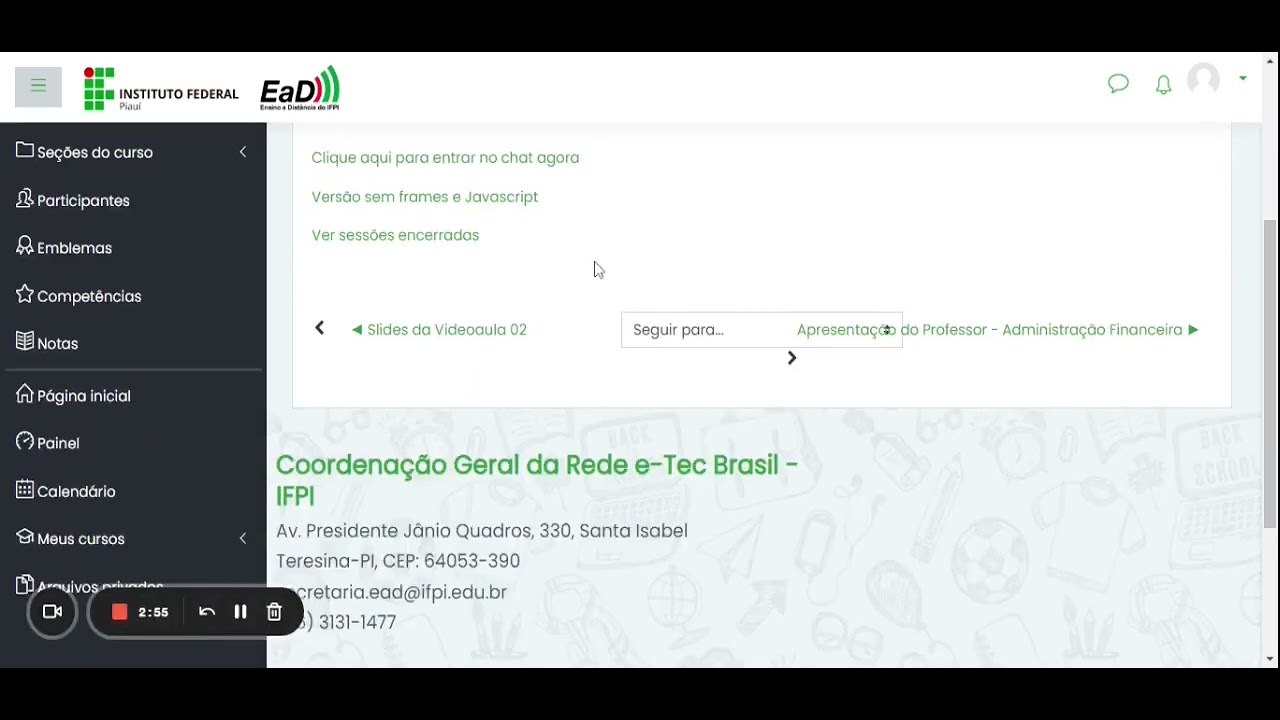 Aula 7: Chat no Moodle