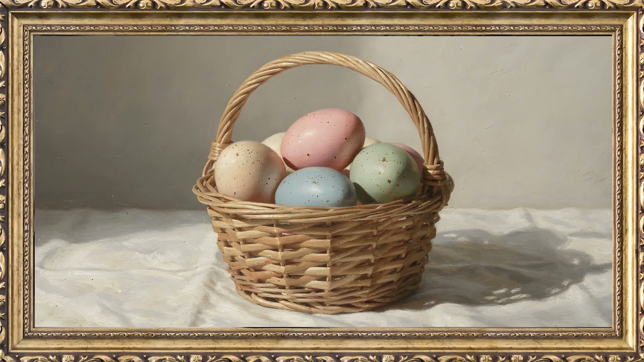 Easter Still Life Painting 🐣 | 4K Frame TV Art (2 Hours Relaxing Visual) — 4K ambient art screensaver in baroque gold frame