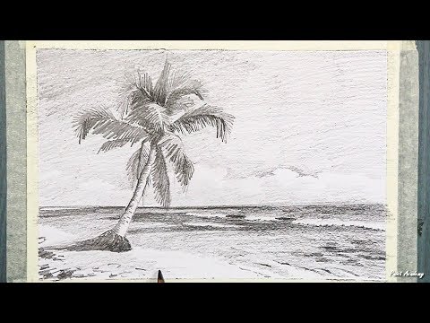 Mountains and Pine Tress Watercolor Pencil Landscape Drawing | steps to follow