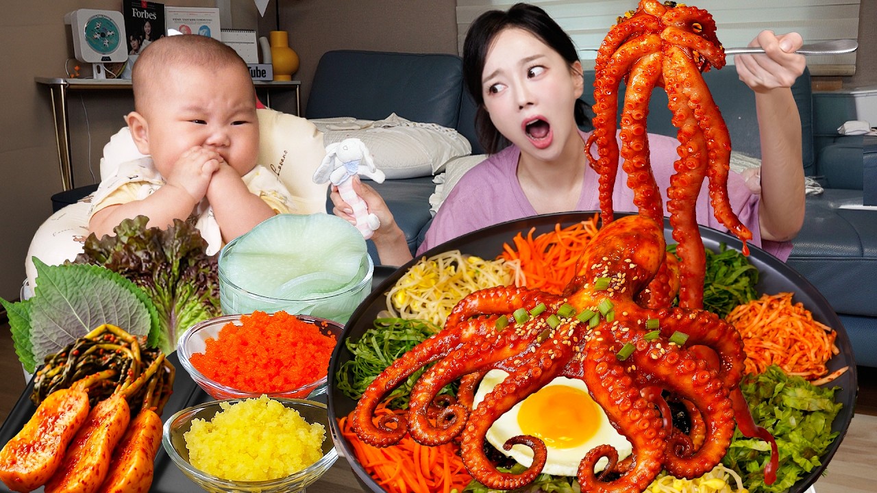 육아 스트레스 날려버리는 매콤 낙지 덮밥 먹방 (ft.HARU) Spicy Octopus Rice Bowl with HARU ASMR Ssoyoung