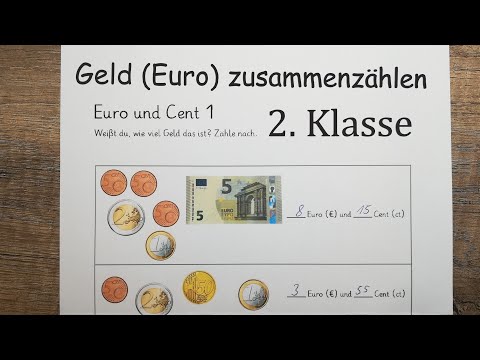 Geld (Euro) zusammenzählen, 2. Klasse