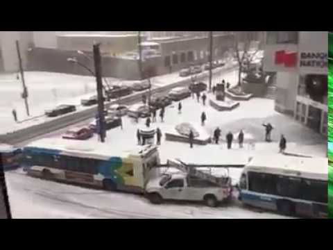Montreal Icy Road Collision to Yakety Sax