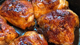 How to Make Juicy Oven Baked Teriyaki Chicken Thighs | Cast Iron Skillet Glazed Baked Chicken Thighs