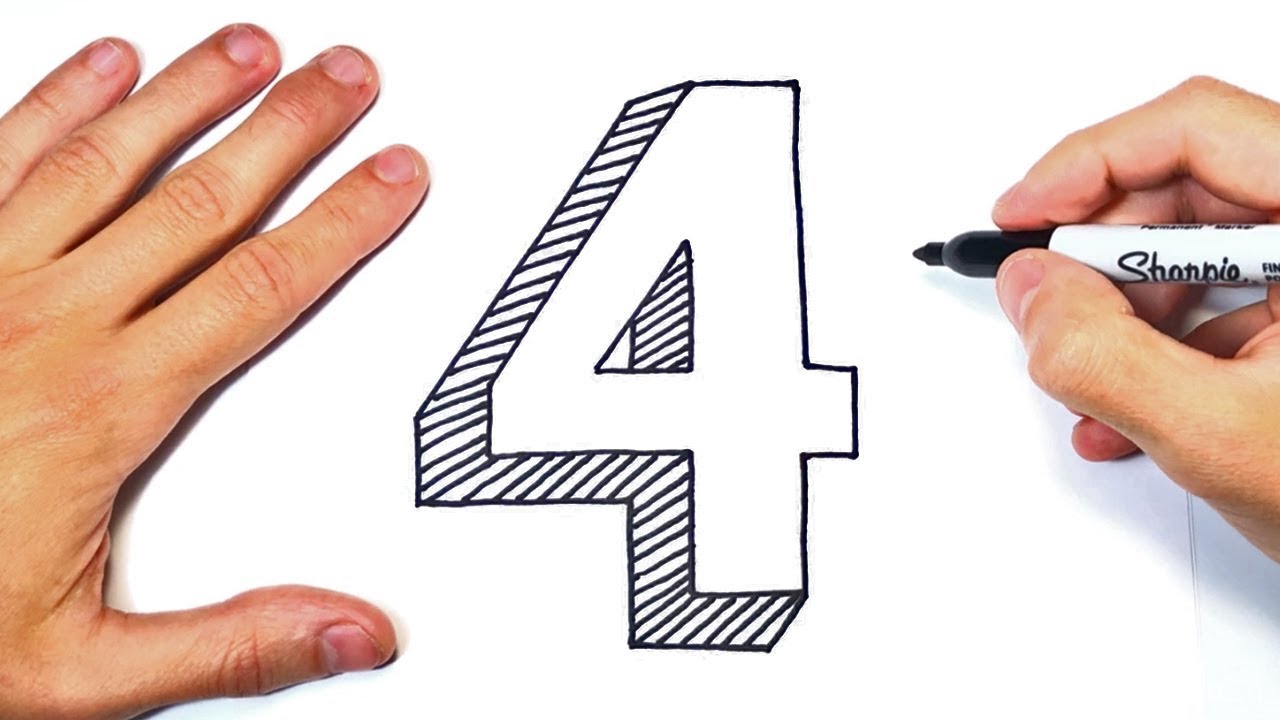 Como dibujar El Numero 4 paso a paso y fácil | Dibujo del Numero Cuatro
