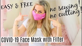 EASY & FREE Coronavirus Bandana Face Mask With Filter (No-Sew, No-Cut, CDC Tutorial) // Lindsay Ann