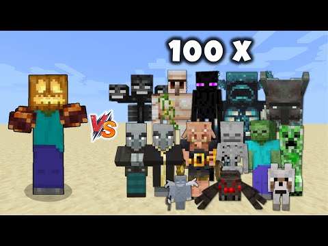 Vikcraft - ZOMBIN vs Every Minecraft Mob x100 - Zombin (Rexy's expansion) vs All Mobs
