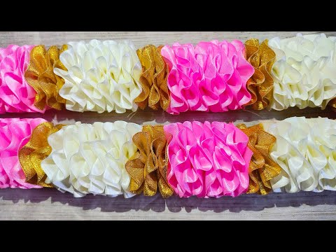 Beautiful Artificial Garland Making 🌹🎀||Ribbon craft Garland|| Handcraft||SUJATA DAS