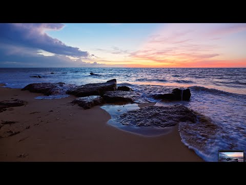 Post-Sunset Glow on The Beach with Purple Sky | Relaxing White Noise ASMR for Deep Sleep | 3H in 4K