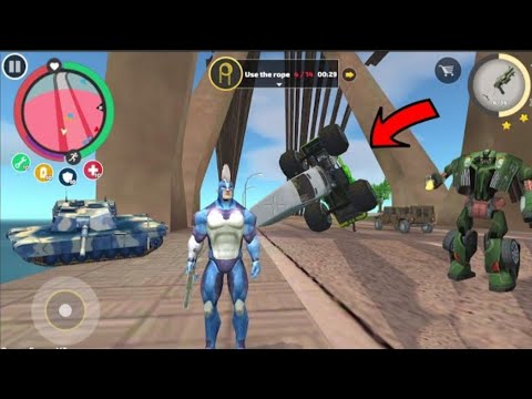 Rope Hero Vice Town (Green Monster Truck and VAN Car Stuck with Glue on Bridge)- Android Gameplay HD