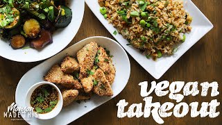 Easy Vegan Takeout @ Home! Air-Fried Coconut Tofu + Cast Iron Tofu Fried Rice + Sweet-Spicy Eggplant