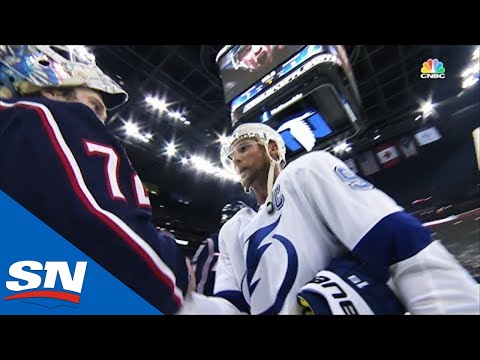Blue Jackets Shake Hands With Lightning After Sweep, 1st Playoff Series Win