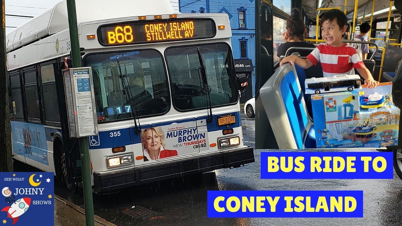 Johny Rides The MTA Bus With his MTA Bus Toy To Coney Island