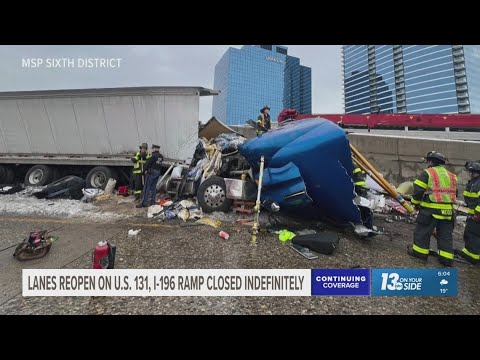 Westbound I-196 ramp on US-131 closed 'indefinitely' after semi crash on S-curves