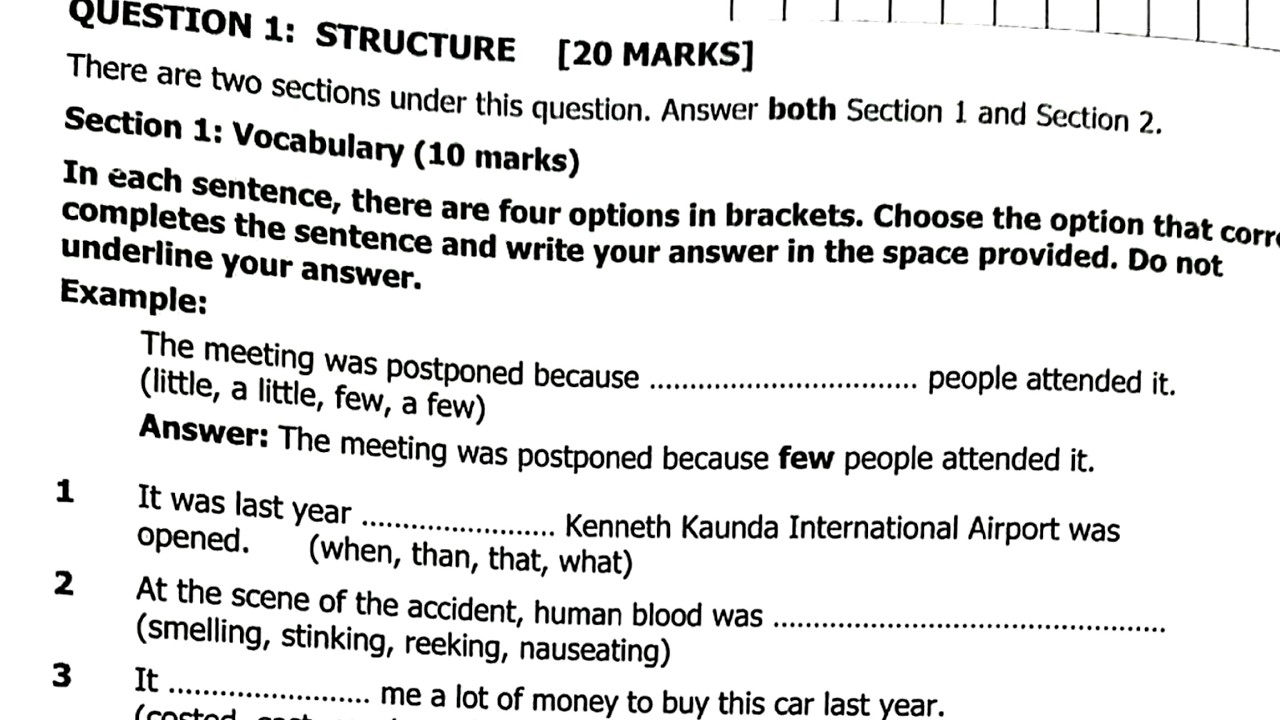 2025 English paper 2(internal)- Structure[Vocabulary] exam revision questions and answers