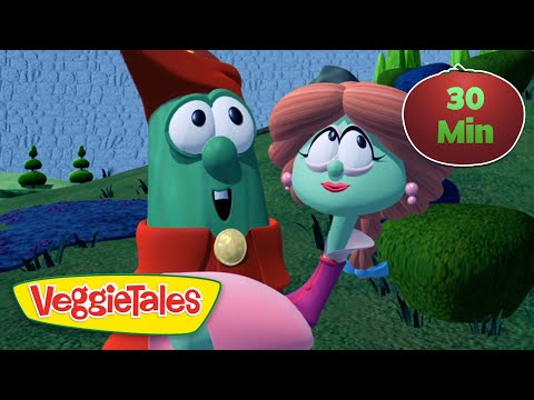 VeggieTales thumbnail: two animated vegetables conversing outdoors with a 30 Min badge in the corner.