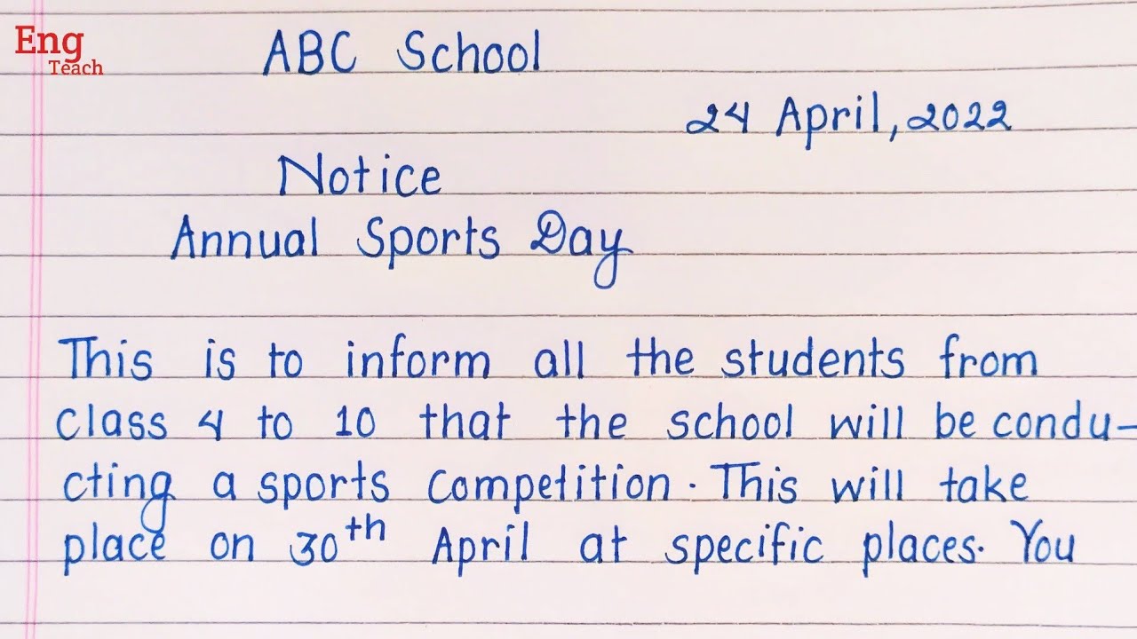 Notice Writing for Annual Sports Day | Notice writing | English handwriting | writing | Eng Teach