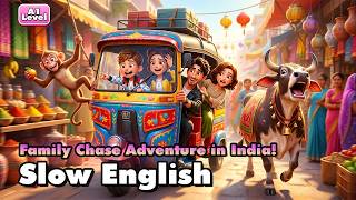 India! Streets, Markets & Unexpected Chase | Slow English Listening for Beginners (A1 Level)