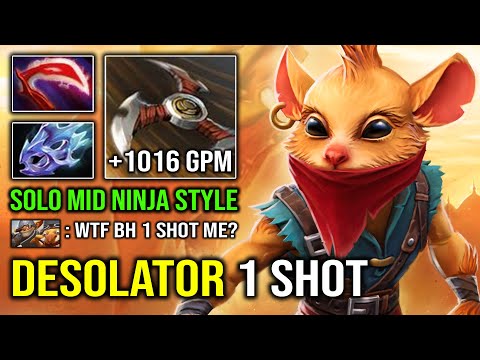 WTF 1 Shot Shuriken Ninja Desolator Solo Mid Bounty Hunter with Impossible 1016 GPM Dota 2