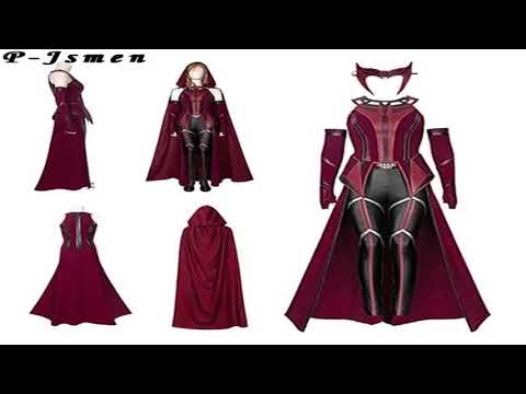 #P-Jsmen Female Wanda Maximoff Cosplay Costume Scarlet Witch Headwear Cloak and Pants Full Set Outf